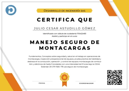 Certificado de grúa horquilla 
